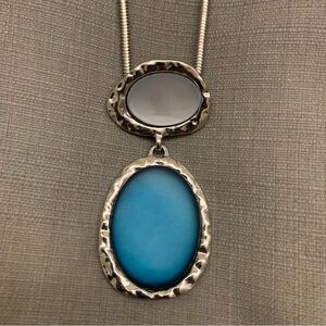 Chicos Pendant Necklace Silver Tone Blue White